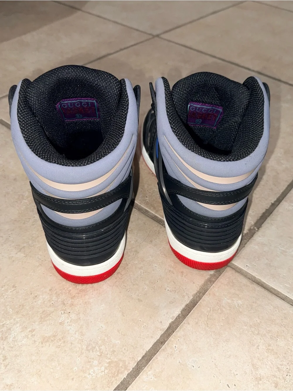 Gucci Black and Red GG High-Top Sneakers with Blue Trim